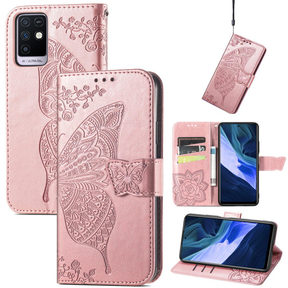 Butterfly Love Flowers Embossed Horizontal Flip Leatherette Case with Holder & Card Slots & Wallet & Lanyard - Infinix Note 10(Rose Gold)