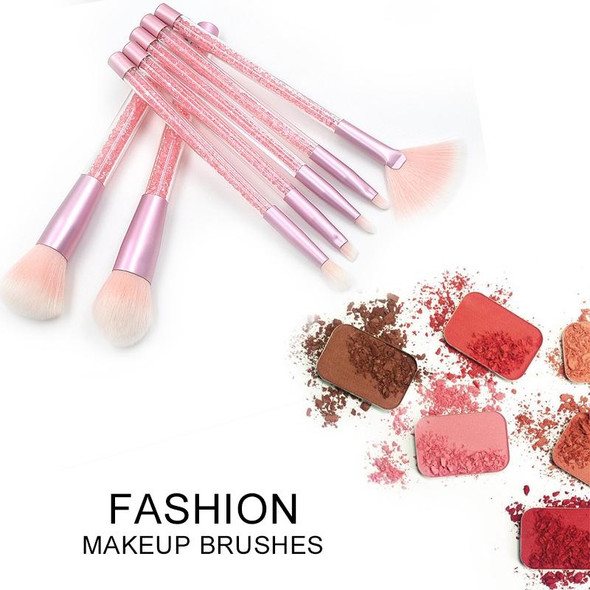 7 in 1 Clear Crystal Sequined Red Diamond Handle and Pink Brush Multi-functional Makeup Brush