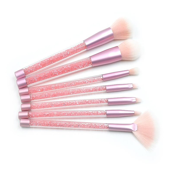 7 in 1 Clear Crystal Sequined Red Diamond Handle and Pink Brush Multi-functional Makeup Brush