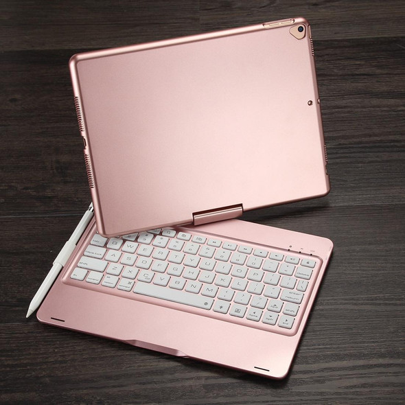 F102AS - iPad 10.2 inch Colorful Backlit Rotatable Bluetooth Keyboard Leatherette Tablet Case with Pen Slot Function (Rose Gold)