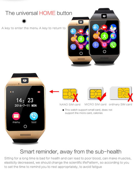 Q18S 1.54 inch IPS Screen MTK6260A Bluetooth 3.0 Smart Watch Phone, Pedometer / Sedentary Reminder / Sleeping Monitor  / Anti-Loss / Remote Camera / GSM / 0.3M Camera (White + Gold)