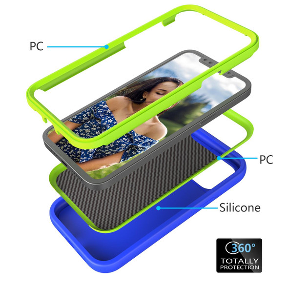 Wave Pattern 3 in 1 Silicone + PC Shockproof Protective Case - iPhone 13 Pro Max(Blue+Olivine)