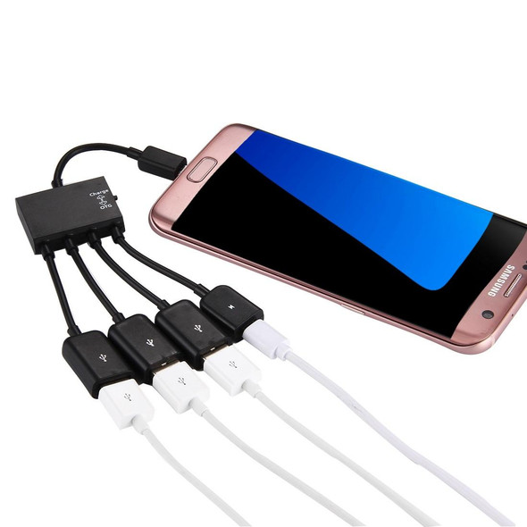 18cm 4 Ports Micro USB OTG Charge HUB Cable, - Samsung / Huawei / Xiaomi / Meizu / LG / HTC and Other Smartphones(Black)