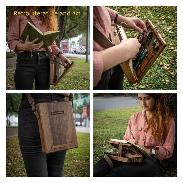 Multifunctional Artist Vintage Wooden Handmade Portable Messenger Bag (Khaki)