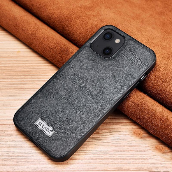 SULADA Shockproof TPU + Handmade Leather Protective Case - iPhone 13(Black)