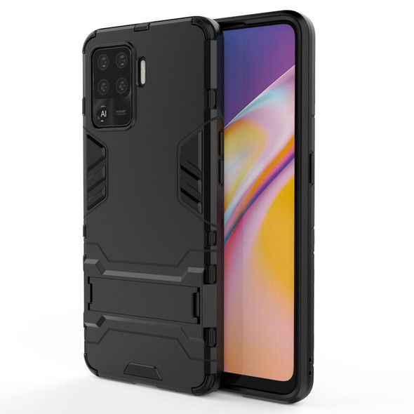 OPPO A94 Shockproof PC + TPU Protective Case with Hidden Holder(Black)