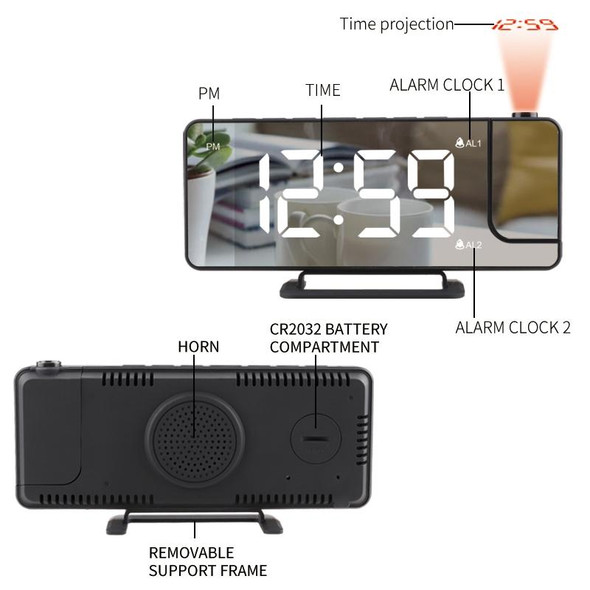 TS-9210 Digital Mirror Projection Alarm Clock With Time Display and Projection