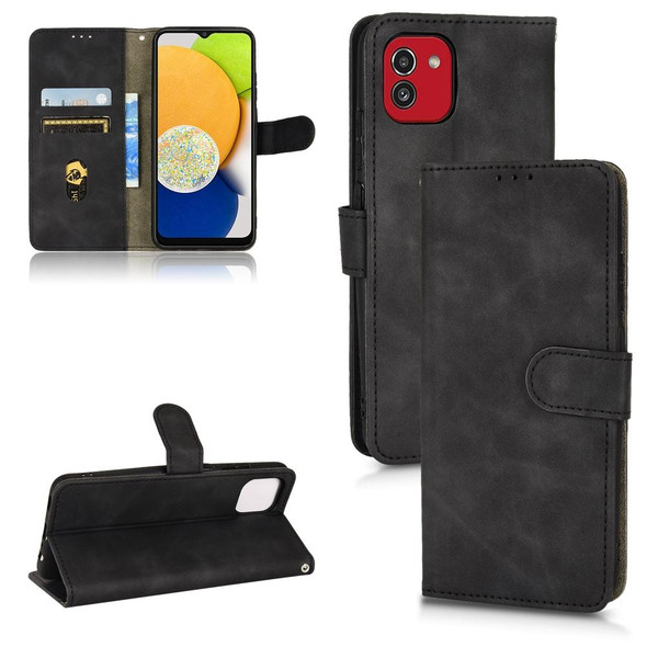 Samsung Galaxy A03 166mm Skin Feel Magnetic Flip Leather Phone Case(Black)