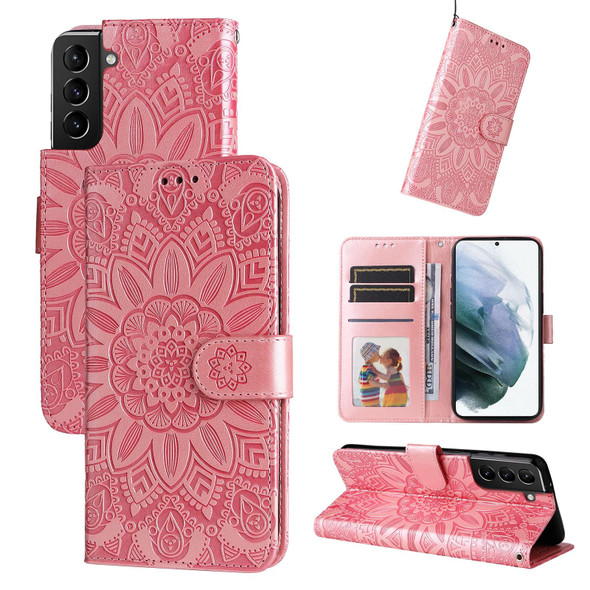 Samsang Galaxy S21+ 5G Embossed Sunflower Leather Phone Case(Pink)