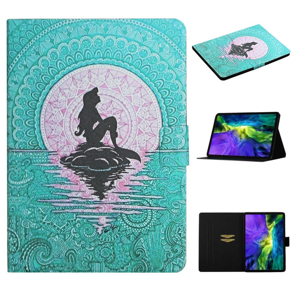 iPad 11 Pro (2020) Colored Drawing Pattern Horizontal Flip Leather Tablet Case with Holder & Card Slots & Sleep / Wake-up Function(Mermaid)
