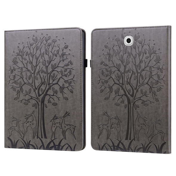 Samsung Galaxy Tab S2 9.7 Tree & Deer Pattern Pressed Printing Horizontal Flip PU Leather Case with Holder & Card Slots(Grey)
