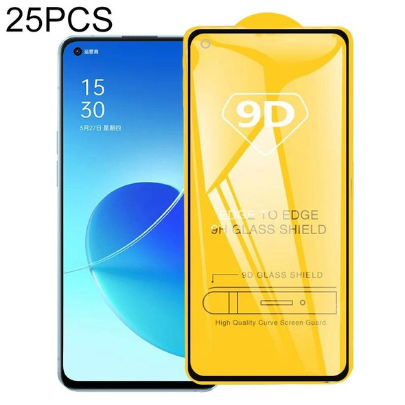 OPPO Reno6 5G / Reno7 5G / Reno7 SE 5G 25 PCS 9D Full Glue Full Screen Tempered Glass Film