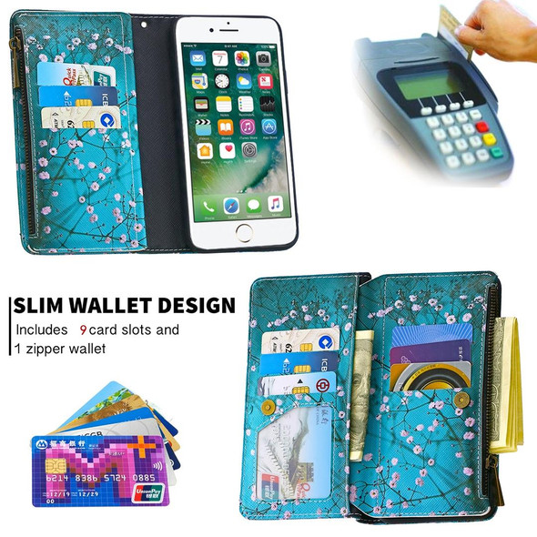 iPhone 8 & 7 Colored Drawing Pattern Zipper Horizontal Flip Leather Case with Holder & Card Slots & Wallet(Plum Blossom)