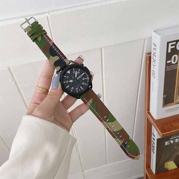 22mm - Samsung / Huawei Smart Watch Universal Three Lines Canvas Watch Band(Camouflage Green)