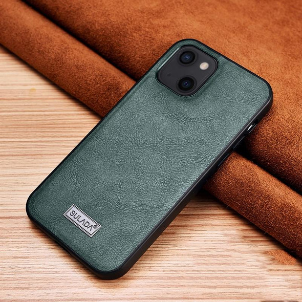 SULADA Shockproof TPU + Handmade Leather Protective Case - iPhone 13(Green)