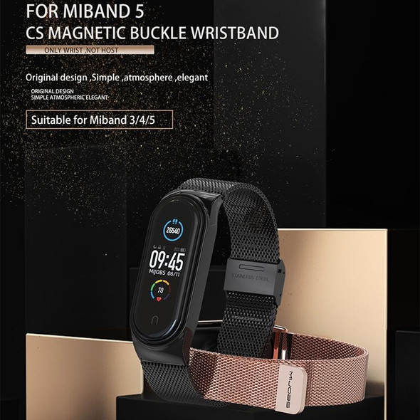 Mijobs Milan CS Screwless Buckle Metal Watch Band Case for Xiaomi Mi Band 3 & 4 & 5 & 6, Host not Included(Rose Gold)