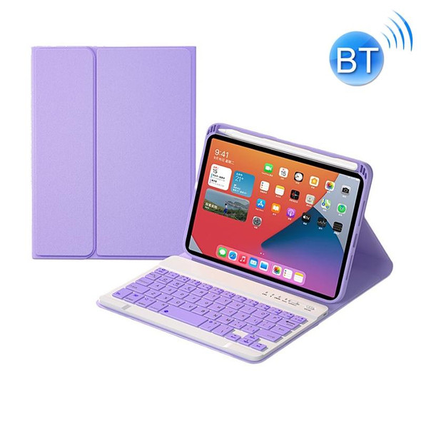 HK006 Square Keys Detachable Bluetooth Keyboard Leather Tablet Case with Holder for iPad mini 6(Light Purple)