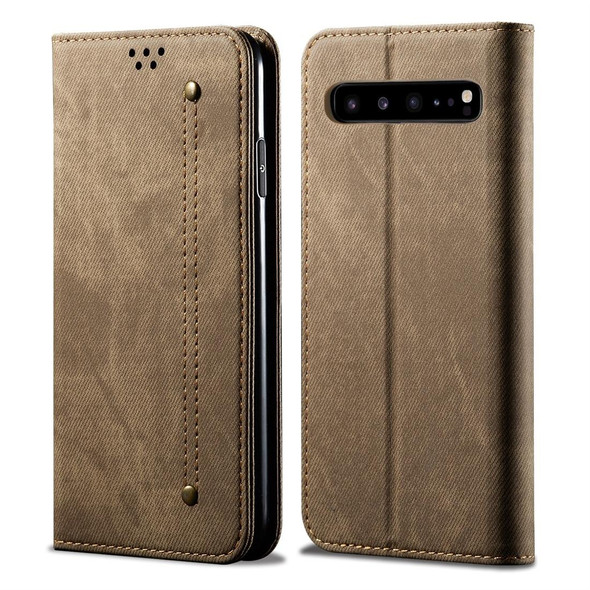 Galaxy S10 5G Denim Texture Casual Style Horizontal Flip Leather Case with Holder & Card Slots & Wallet(Khaki)