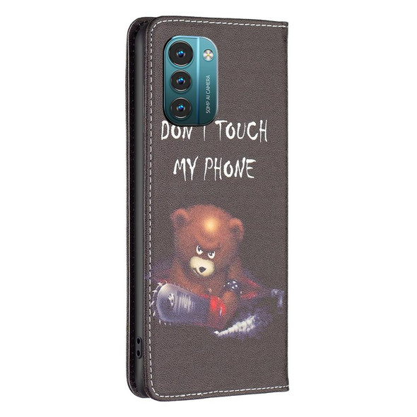 Nokia G11 / G21 Colored Drawing Pattern Invisible Magnetic Leather Phone Case(Bear)