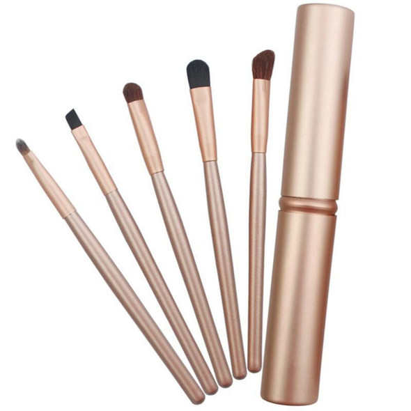 5 PCS Handle Eyes Makeup Brush Set with Aluminum Tube(Gold)