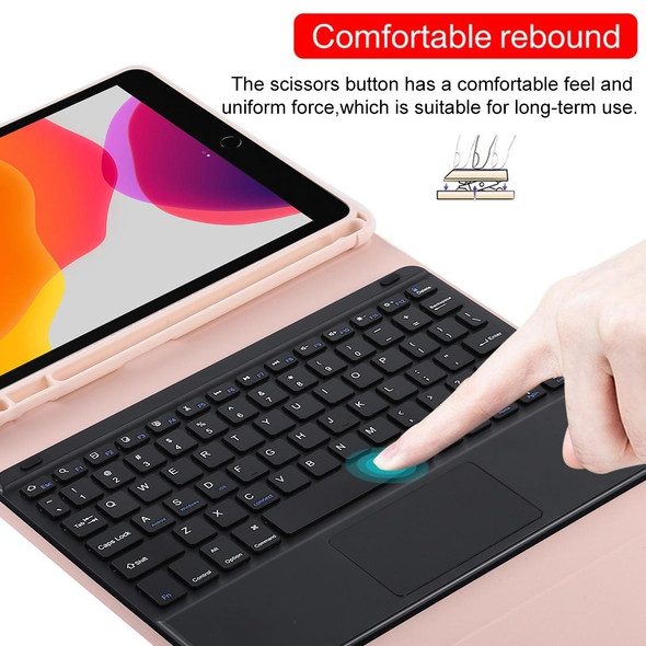 TG97BC Detachable Bluetooth Black Keyboard + Microfiber Leather Tablet Case for iPad 9.7 inch, with Touch Pad & Pen Slot & Holder(Pink)