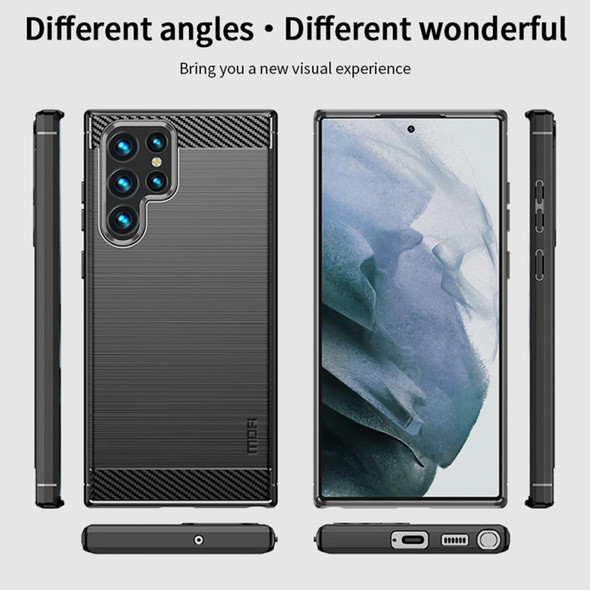 Samsung Galaxy S22 Ultra 5G MOFI Gentleness Series Brushed Texture Carbon Fiber Soft TPU Case(Gray)