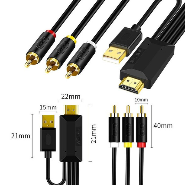 1m JingHua HDMI-3RCA HDMI To 3RCA Conversion Cable Set-Top TV Projector AV Lotus Converter Cable