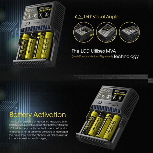 NITECORE 4-Slot Smart LCD Fast Charger, Model: SC4