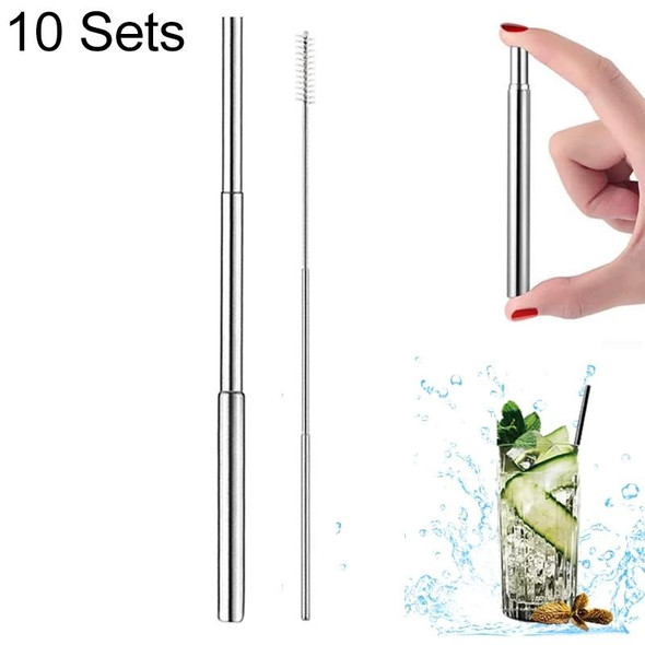 10 Sets Stainless Steel Portable Telescopic Straw(Straw+Brush)