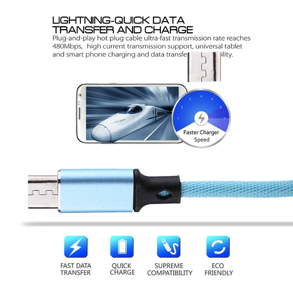 1m 2A Output USB to Micro USB Nylon Weave Style Data Sync Charging Cable, - Samsung, Huawei, Xiaomi, HTC, LG, Sony, Lenovo and other Smartphones(Blue)