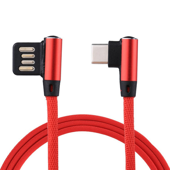 1m 2.4A Output USB to USB-C / Type-C Double Elbow Design Nylon Weave Style Data Sync Charging Cable, - Galaxy S8 & S8 + / LG G6 / Huawei P10 & P10 Plus / Xiaomi Mi 6 & Max 2 and other Smartphones(Red)