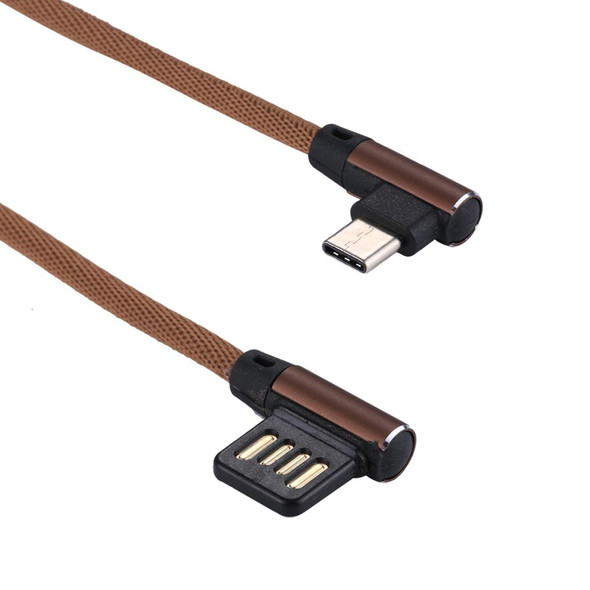 1m 2.4A Output USB to USB-C / Type-C Double Elbow Design Nylon Weave Style Data Sync Charging Cable, - Galaxy S8 & S8 + / LG G6 / Huawei P10 & P10 Plus / Xiaomi Mi 6 & Max 2 and other Smartphones(Coffee)