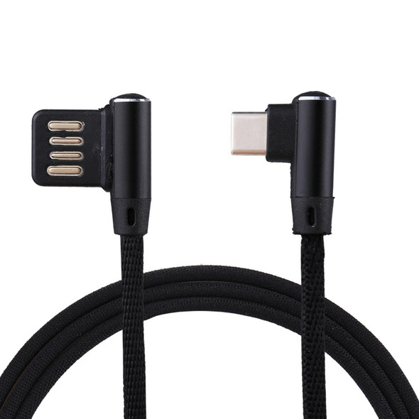 1m 2.4A Output USB to USB-C / Type-C Double Elbow Design Nylon Weave Style Data Sync Charging Cable, - Galaxy S8 & S8 + / LG G6 / Huawei P10 & P10 Plus / Xiaomi Mi 6 & Max 2 and other Smartphones(Black)