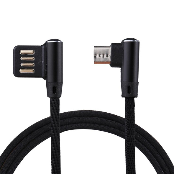 1m 2.4A Output USB to Micro USB Double Elbow Design Nylon Weave Style Data Sync Charging Cable, - Samsung, Huawei, Xiaomi, HTC, LG, Sony, Lenovo and other Smartphones(Black)