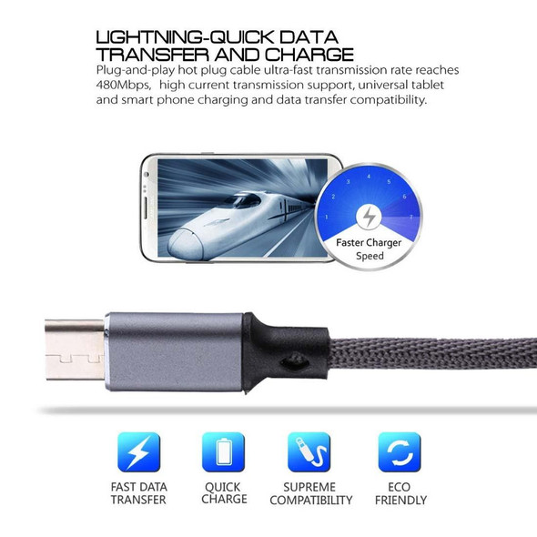 1m 2A Output USB to USB-C / Type-C Nylon Weave Style Data Sync Charging Cable, - Galaxy S8 & S8 + / LG G6 / Huawei P10 & P10 Plus / Xiaomi Mi 6 & Max 2 and other Smartphones(Grey)