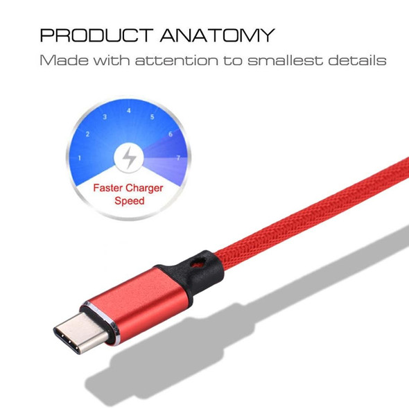 1m 2A Output USB to USB-C / Type-C Nylon Weave Style Data Sync Charging Cable, - Galaxy S8 & S8 + / LG G6 / Huawei P10 & P10 Plus / Xiaomi Mi 6 & Max 2 and other Smartphones(Red)