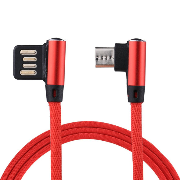 1m 2.4A Output USB to Micro USB Double Elbow Design Nylon Weave Style Data Sync Charging Cable, - Samsung, Huawei, Xiaomi, HTC, LG, Sony, Lenovo and other Smartphones(Red)