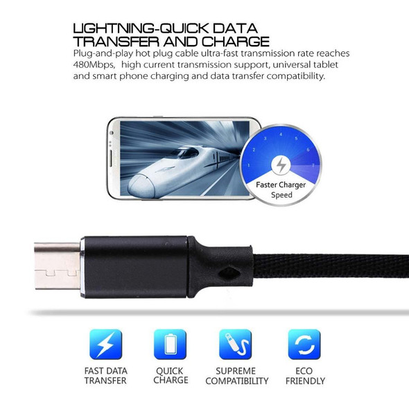 1m 2A Output USB to USB-C / Type-C Nylon Weave Style Data Sync Charging Cable, - Galaxy S8 & S8 + / LG G6 / Huawei P10 & P10 Plus / Xiaomi Mi 6 & Max 2 and other Smartphones(Black)