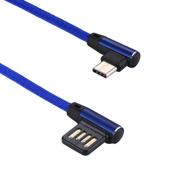 1m 2.4A Output USB to USB-C / Type-C Double Elbow Design Nylon Weave Style Data Sync Charging Cable, - Galaxy S8 & S8 + / LG G6 / Huawei P10 & P10 Plus / Xiaomi Mi 6 & Max 2 and other Smartphones(Dark Blue)