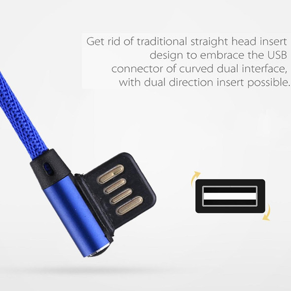 1m 2.4A Output USB to Micro USB Double Elbow Design Nylon Weave Style Data Sync Charging Cable, - Samsung, Huawei, Xiaomi, HTC, LG, Sony, Lenovo and other Smartphones(Dark Blue)