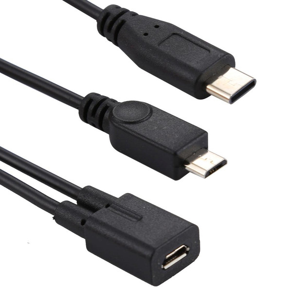 Micro USB Female to USB-C / Type-C Male + Micro USB Male Adapter Y Cable, Total Length: about 30cm, - Samsung, Huawei, Xiaomi, HTC, Meizu, Sony and other Smartphones