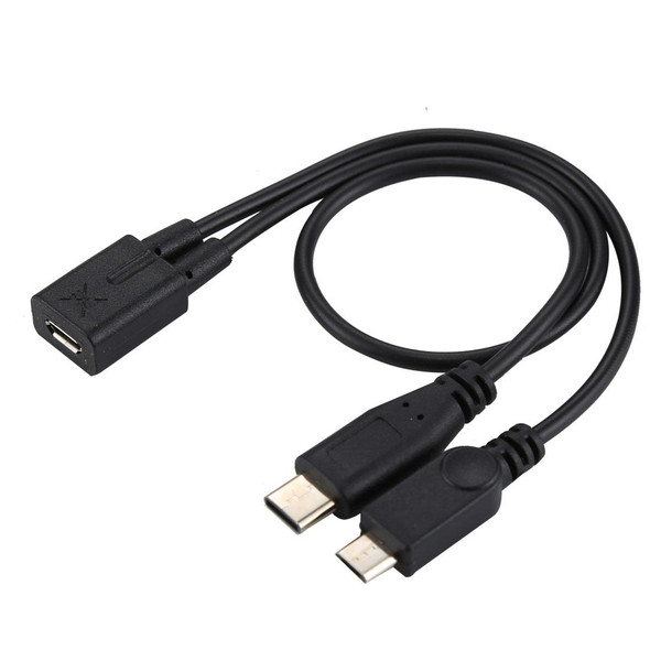 Micro USB Female to USB-C / Type-C Male + Micro USB Male Adapter Y Cable, Total Length: about 30cm, - Samsung, Huawei, Xiaomi, HTC, Meizu, Sony and other Smartphones