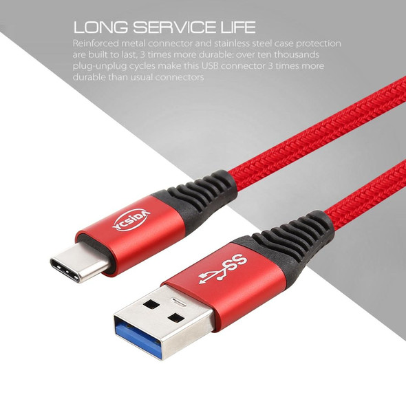 1.2m Nylon Braided Cord USB to Type-C Data Sync Charge Cable with 110 Copper Wires, Support Fast Charging, - Galaxy, Huawei, Xiaomi, LG, HTC and Other Smart Phones(Red)