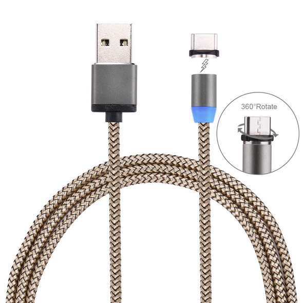 360 Degree Rotation 1m Weave Style USB-C / Type-C to USB 2.0 Strong Magnetic Charger Cable with LED Indicator for Samsung Galaxy S8 & S8 + / LG G6 / Huawei P10 & P10 Plus / Oneplus 5 and other Smartphones (Gold)