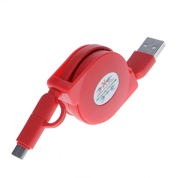 1m 2A Two in One Retractable Micro USB to Type-C Data Sync Charging Cable, -  Galaxy, Huawei, Xiaomi, LG, HTC and Other Smart Phones, Rechargeable Devices(Red)