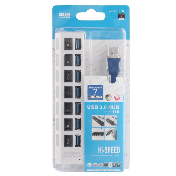 7 Ports USB 3.0 HUB, Super Speed 5Gbps, Plug and Play, Support 1TB(White)