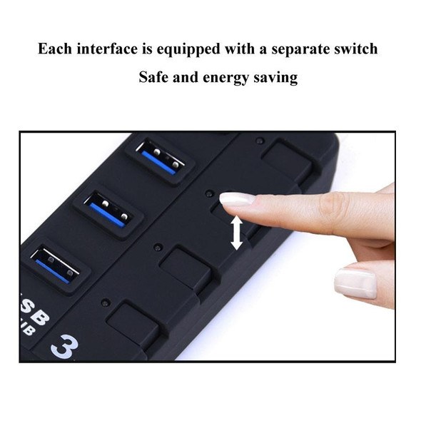 7 Ports USB 3.0 Hub with Individual Switches for each Data Transfer Ports(Black)