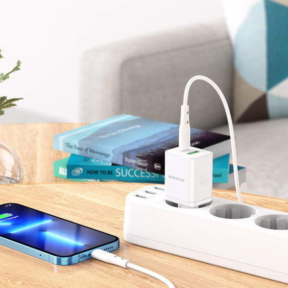 Borofone BN7 PD20W + QC3.0 Dual Ports Travel Charger, EU Plug(White)