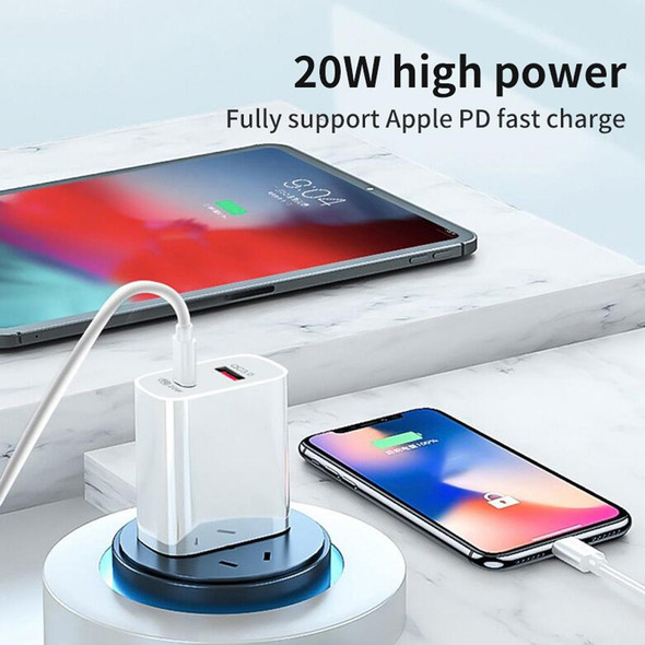 20W PD Type-C + QC 3.0 USB Interface Fast Charging Travel Charger with USB-C / Type-C to Type-C Fast Charge Data Cable EU Plug