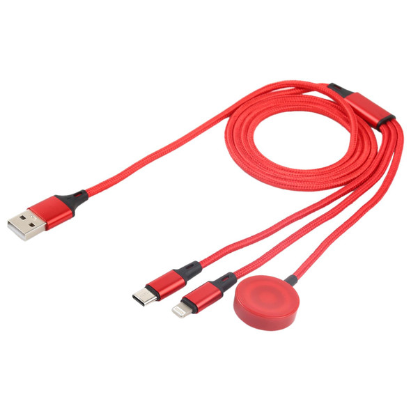 3 In 1 8 Pin + Type-C / USB-C + Magnetic Charging Base Multi-function Charging Cable, Length: 1m (Red)